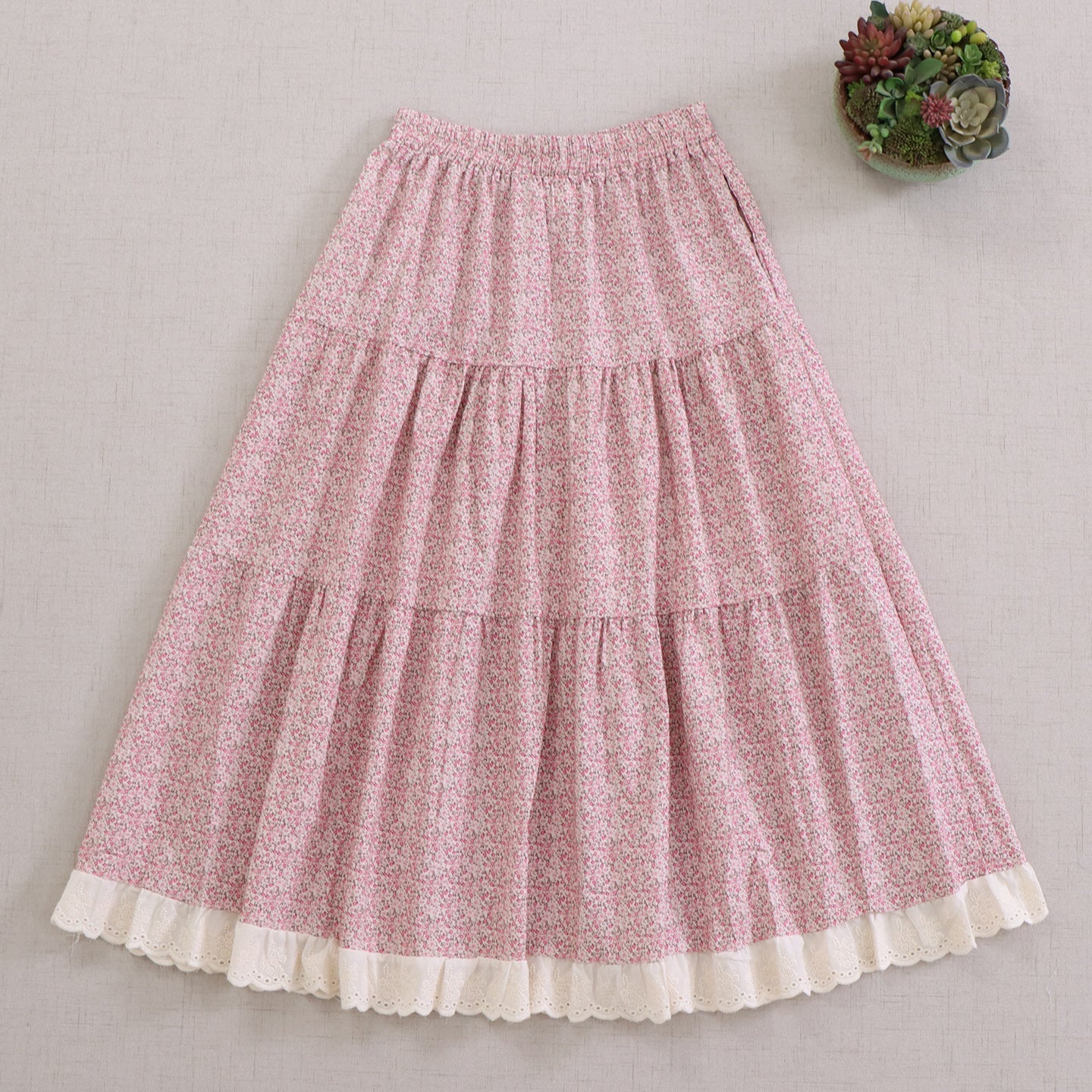 Sweet Floral Print A-Line Midi Skirt with Elastic Waist