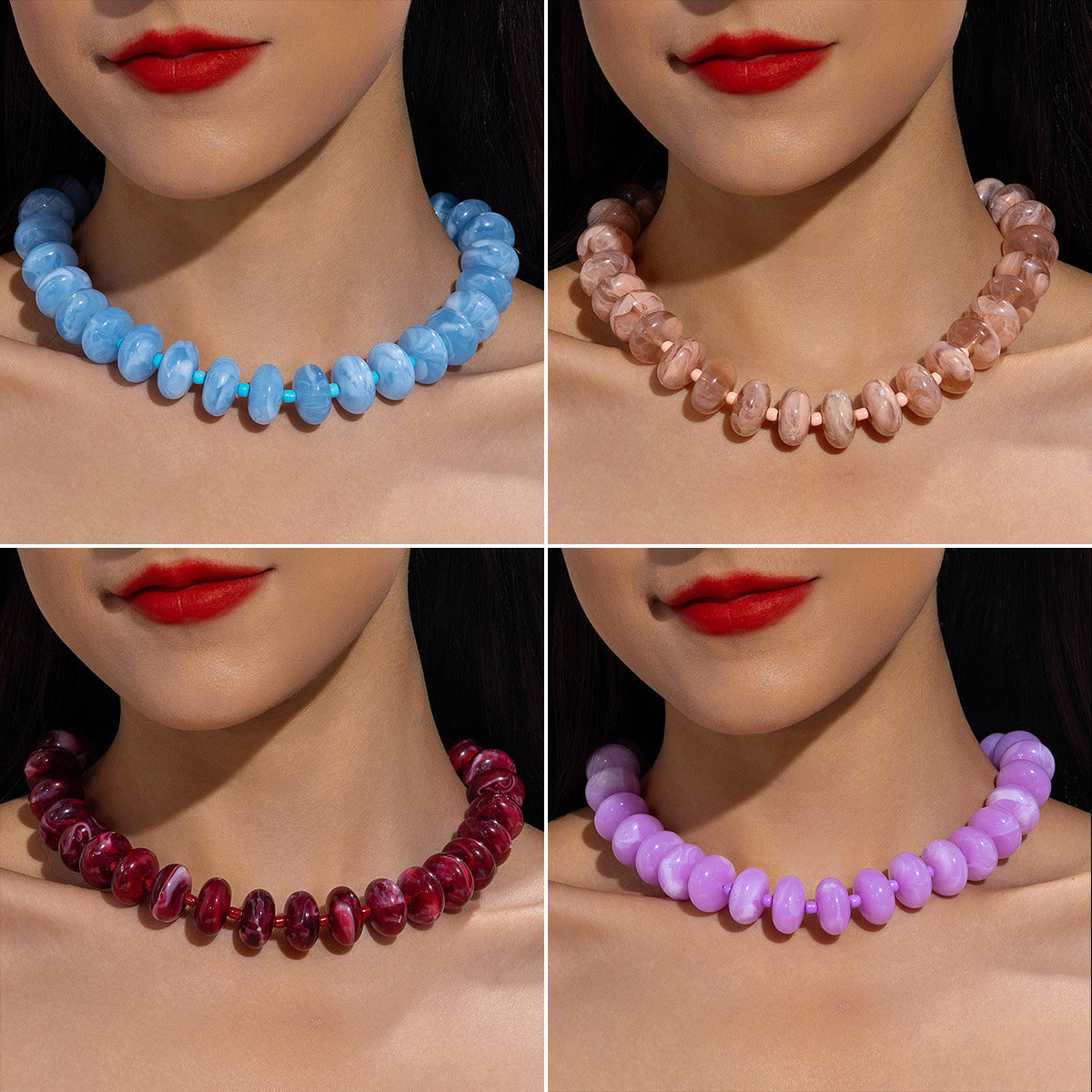 Dopamine Colorful Acrylic Beaded Necklace Trendy Sweet Style