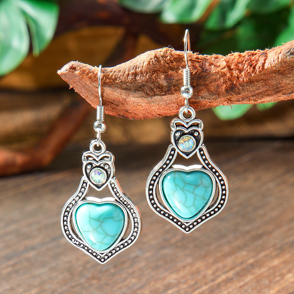 Bohemian Style Turquoise Earrings Set Oval Tassel Dangle Jewelry