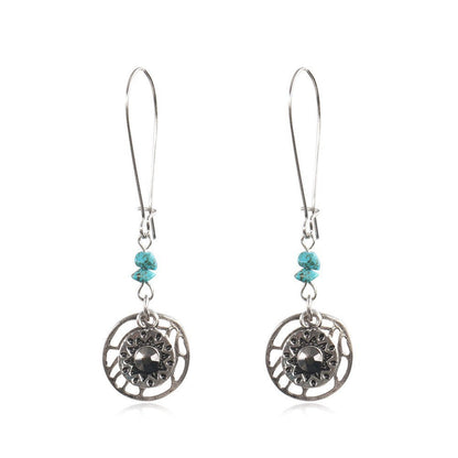 Vintage Floral Leaf Design Turquoise Alloy Earrings