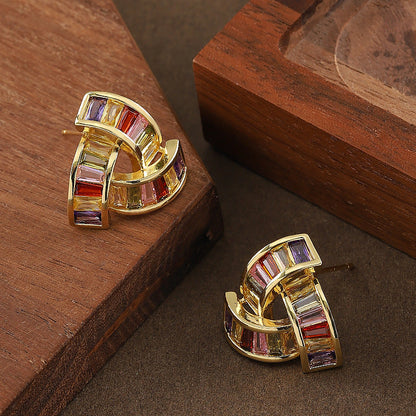 Fashionable Geometric Triangle Earrings With Colorful Zircon Stones