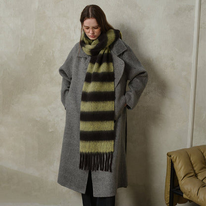 Striped Color Block Thicken Tassel Warm Scarve