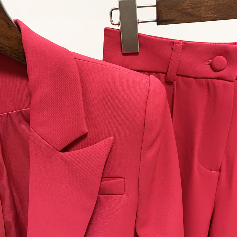 Trendy Blazer And Flared Pants Set In Fuchsia