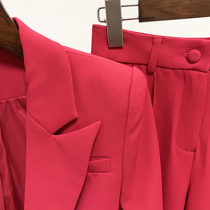 Trendy Blazer And Flared Pants Set In Fuchsia