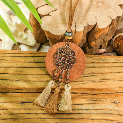 Bohemian Dreamcatcher Tassel Earrings and Wooden Necklace Set