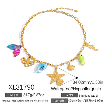 Ocean-Inspired Stainless Steel Necklace with Flower Pendant