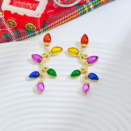 Colorful Light Bulb Rhinestone Christmas Dangle Earrings