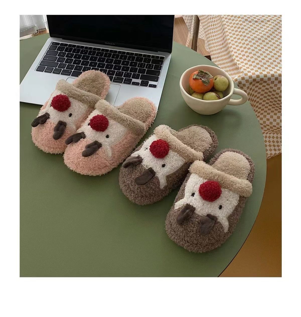 Winter Fuzzy Plush Reindeer Indoor Slippers