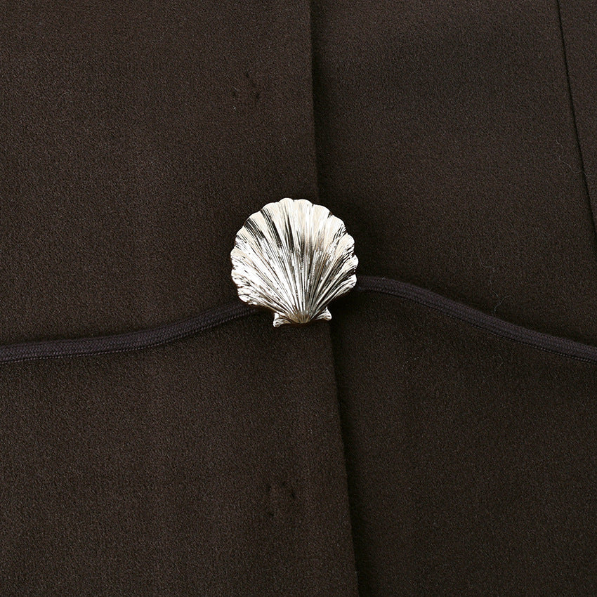 Brown V-Neck Shell Waist Tie Loose Jacket