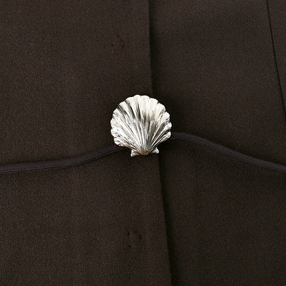 Brown V-Neck Shell Waist Tie Loose Jacket