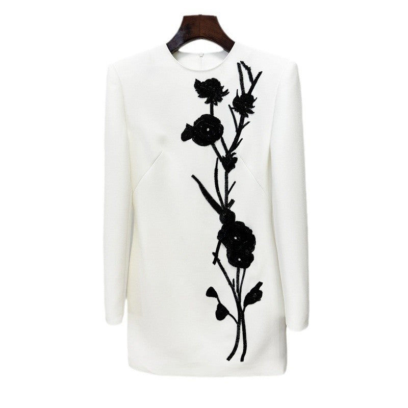 Floral Appliqué Long Sleeve Dress Elegant Gown