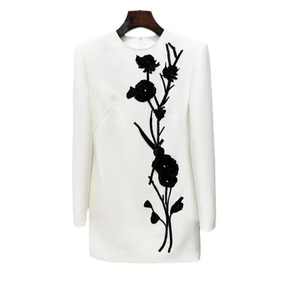 Floral Appliqué Long Sleeve Dress Elegant Gown