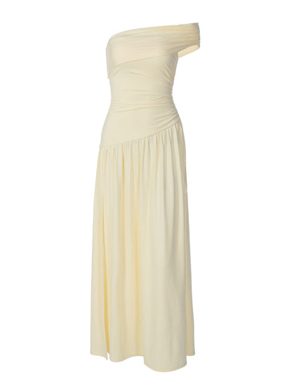 Sleeveless Asymmetrical Midi Dress in Brown and Light Yellow