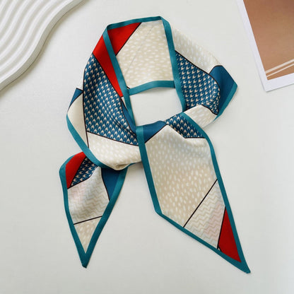 Print Narrow Long Satin Silk-Feel Scarf