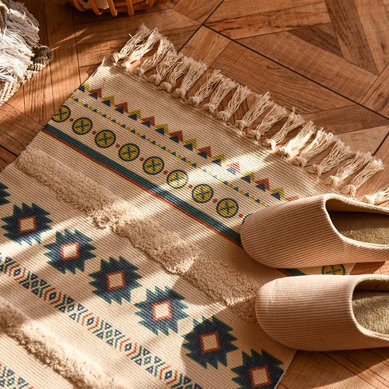 Nordic Style Cotton Tassel Woven Floor Mats Bedroom Bedside Mats Simple Modern Carpets