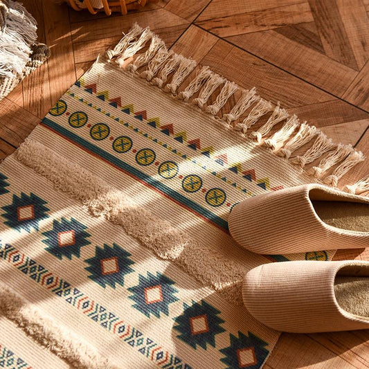 Nordic Style Cotton Tassel Woven Floor Mats Bedroom Bedside Mats Simple Modern Carpets