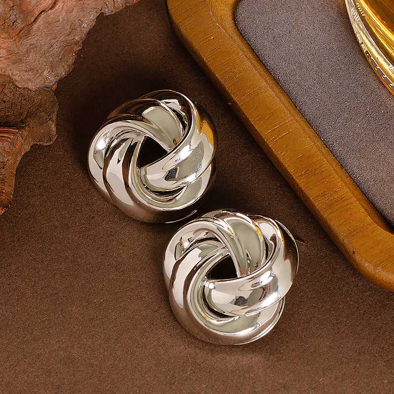 Geometric Silver Needle Earrings Trendy High-End Design