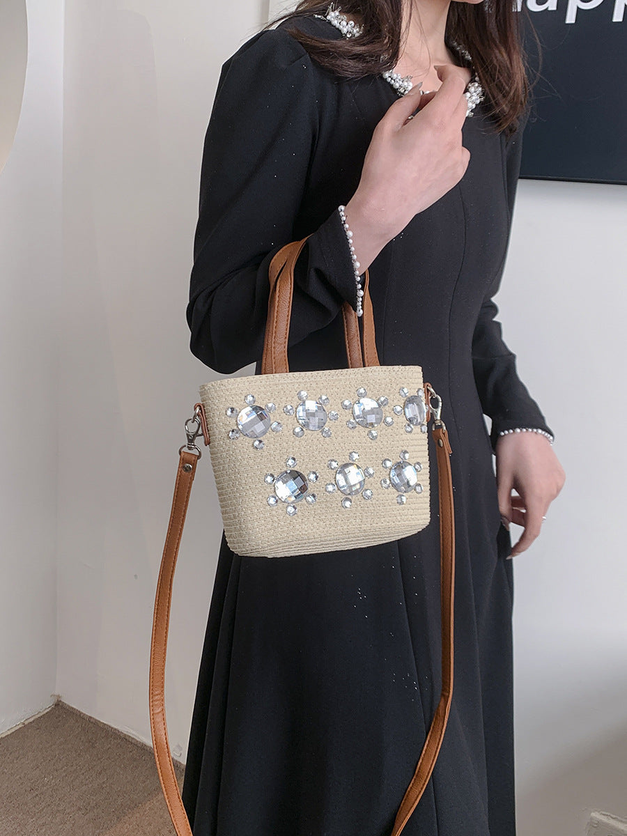 Summer Fresh Handwoven Tote Bag With Diamond Accents