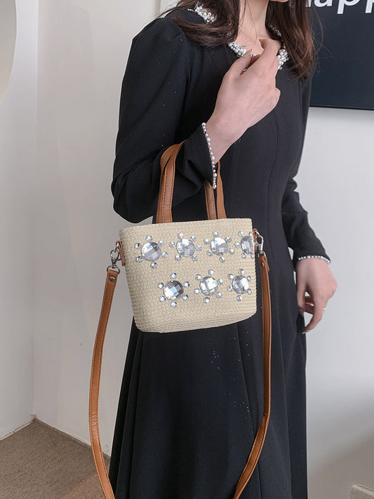 Summer Fresh Handwoven Tote Bag With Diamond Accents