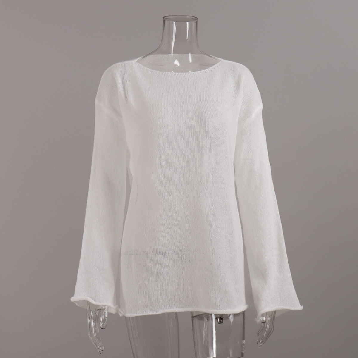 Solid Color See Through Flare Sleeves Knit Top