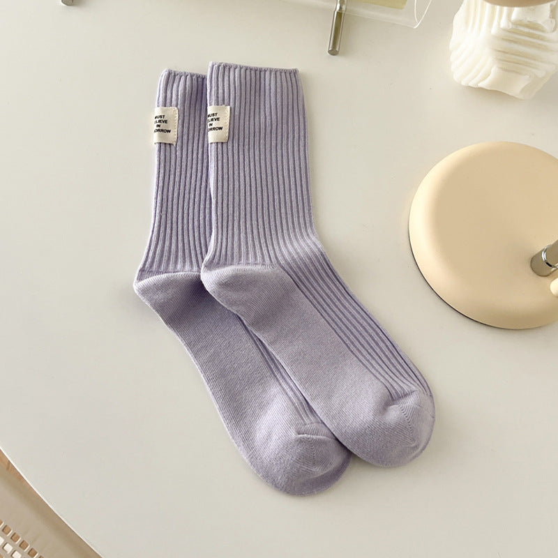 Solid Color Ribbing Cotton Slouch Socks