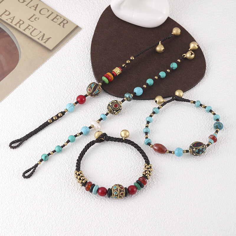 New National Style Jewelry Nepal Beads Turquoise Bracelet Retro Fashion Simple Hand-Woven Bracelet