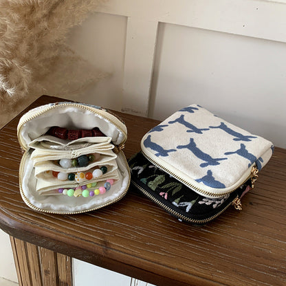 Embroidered Cotton Linen Jewelry Storage Bag for Rings and Necklaces