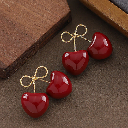 French Cherry Pearl Earrings Stylish Silver Needle Ear Studs