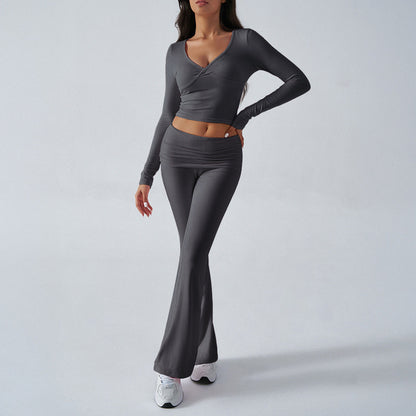 Women's Casual Knit Long Sleeve T-Shirt and Pants Set