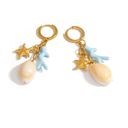 DIY Starfish Shell Pendant Stainless Steel Earrings for Women