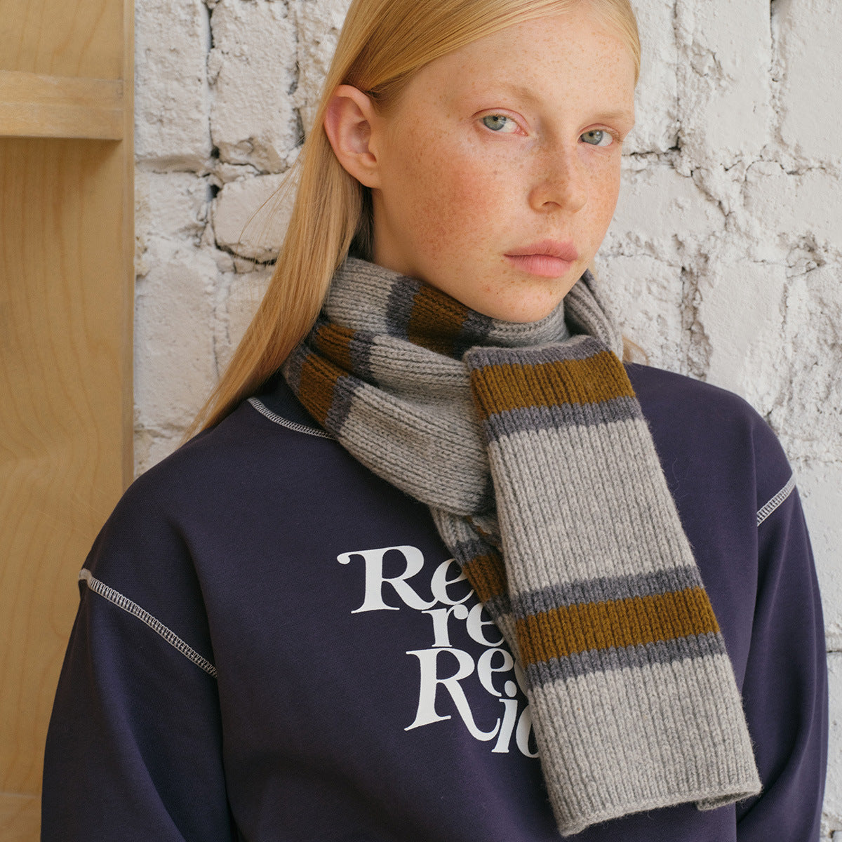 Striped Knit Wool Scarf for Women Casual Soft Neck Warmer