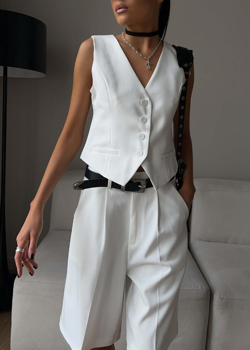 White Lightweight Tailored Vest And Bermuda Shorts