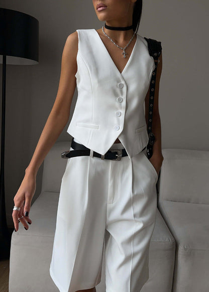 White Lightweight Tailored Vest And Bermuda Shorts