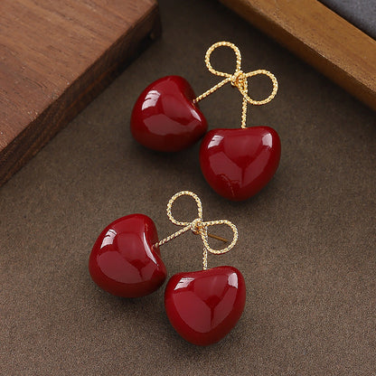 French Cherry Pearl Earrings Stylish Silver Needle Ear Studs