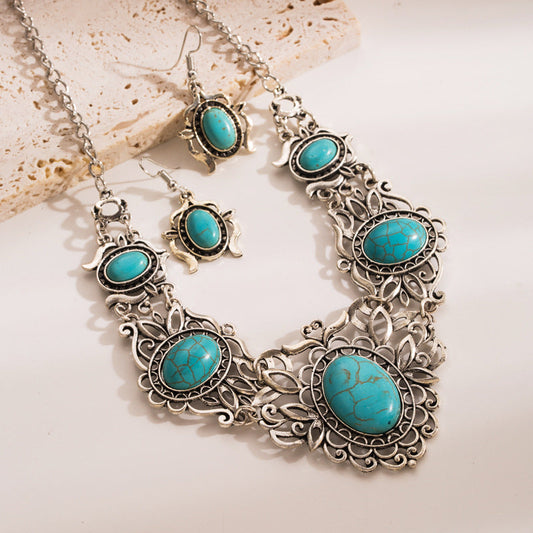 Exaggerated Turquoise Geometry Necklace and Earring Set