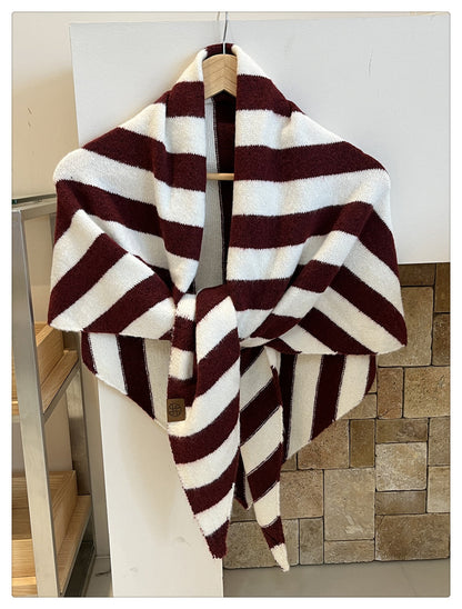 Simple Wool Blend Striped Triangle Winter Scarf