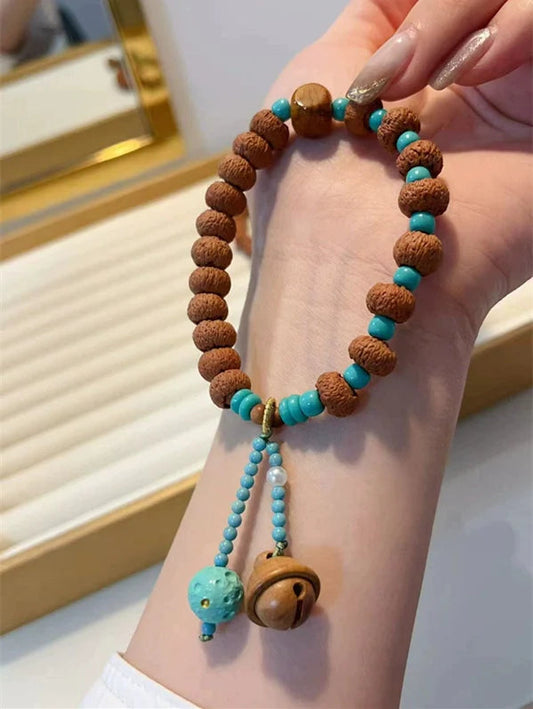 Lotus King Kong Bracelet With Meteorite Diamond Beads, Mahogany Bells