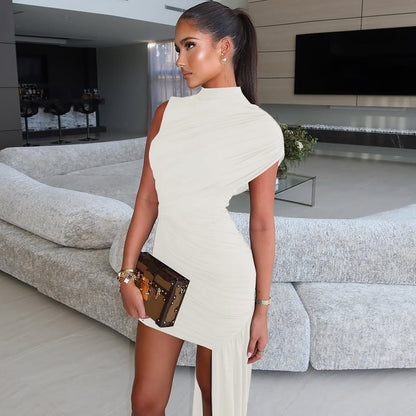 Fashionable Bodycon Sleeveless Dress with Ruched Design