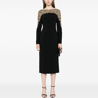 New Fashion V-Neck Midi Dress With Beaded Details