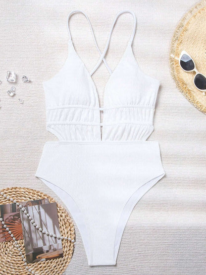 Solid Color Backless One Piece Swimwear