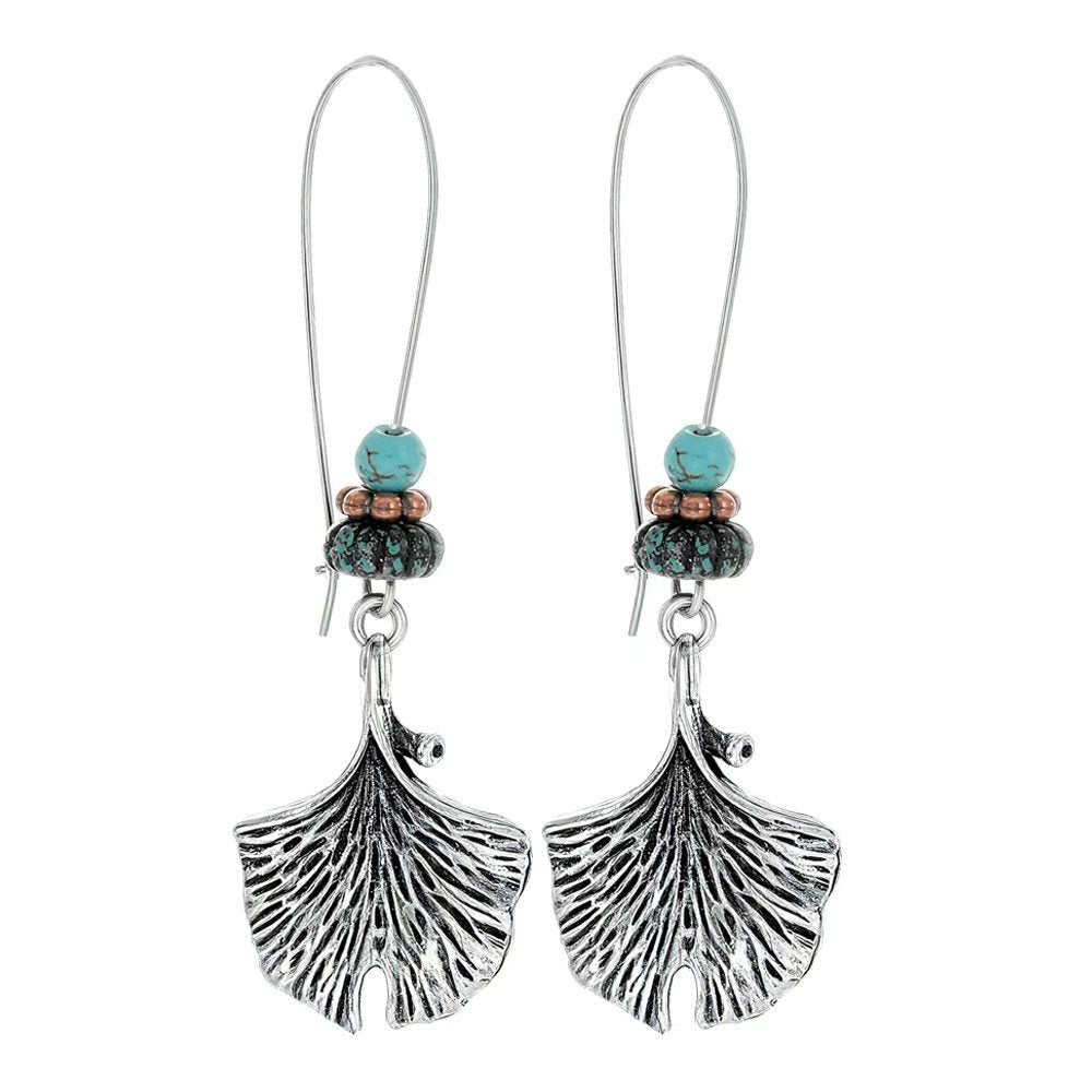 Turquoise Tassel Earrings with Geometric Metal Design