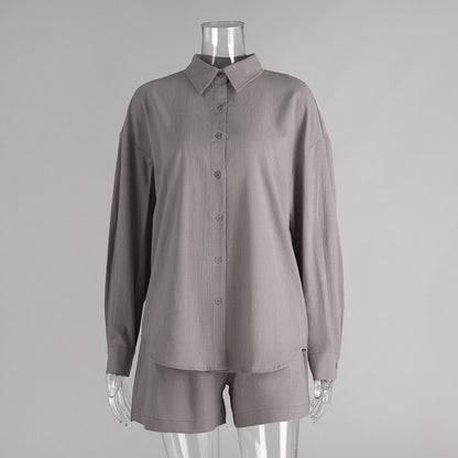 Casual Cotton Long Sleeve Cardigan and Shorts Set