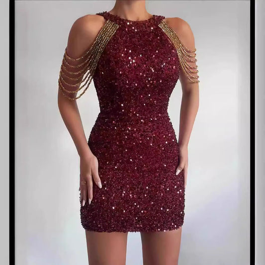 Sexy Crystal Chain Bodycon Dress