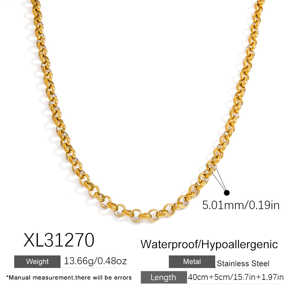 Geometric Stainless Steel 18k Gold Plated Layered Necklace for Women