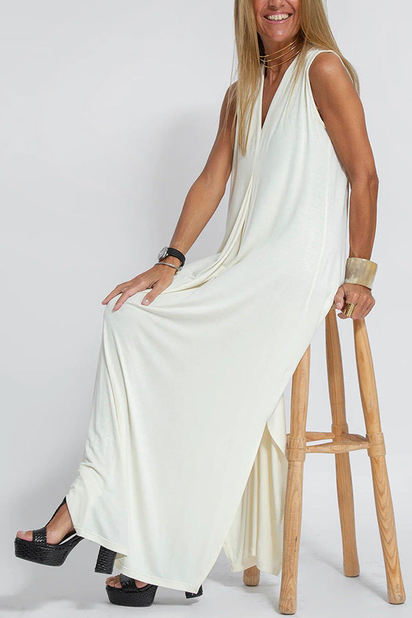 Solid Color V-Neck Maxi Dress and Cardigan Set for Women