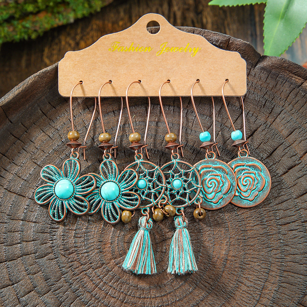Vintage Bohemian Hollow Geometric Tassel Earrings
