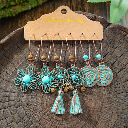 Vintage Bohemian Hollow Geometric Tassel Earrings