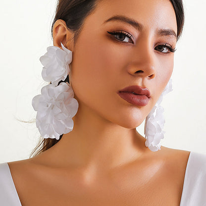Floral Long Dangle Earrings With Rhinestones For Women