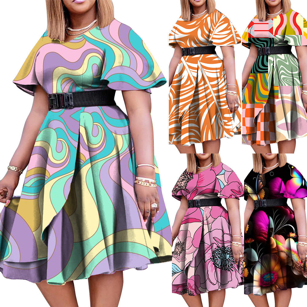 Elegant Casual Midi Dress With Ruffle Sleeves In Bright Colors