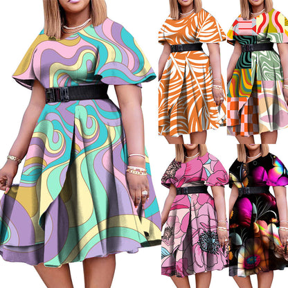 Elegant Casual Midi Dress With Ruffle Sleeves In Bright Colors
